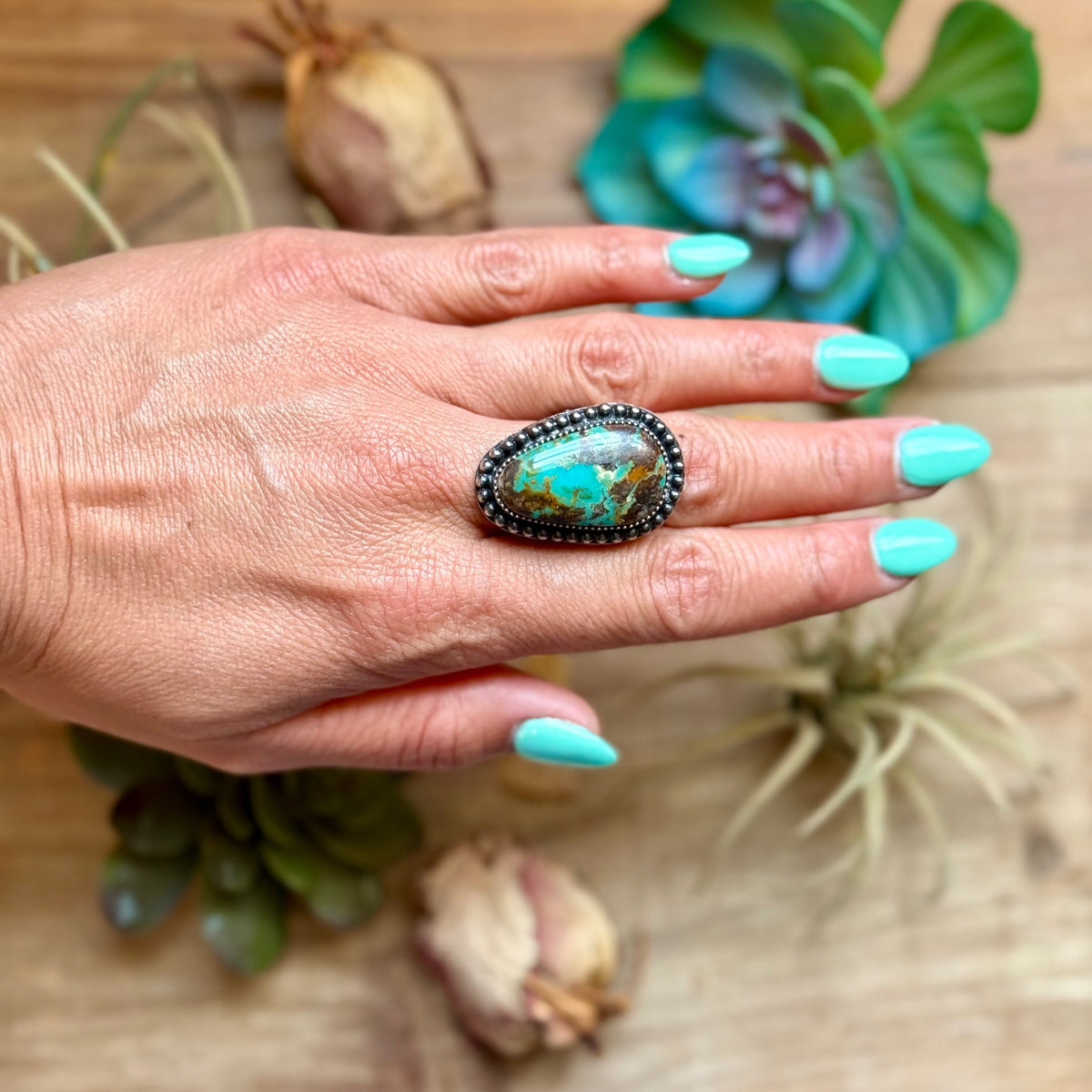 MJ Pear-Shaped Turquoise Sterling Silver Ring