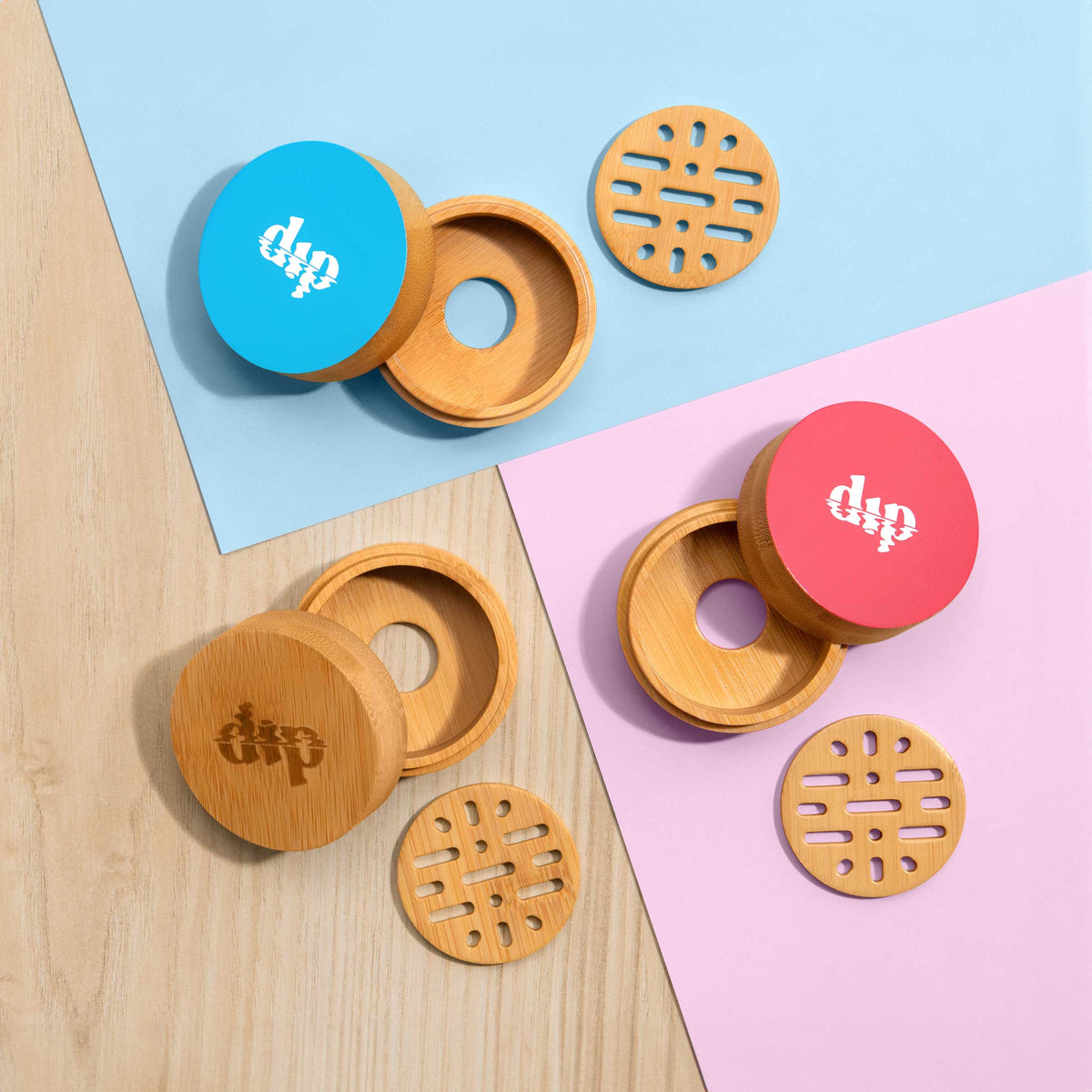 Mini Dip Bamboo Travel Case with Coaster : Blue