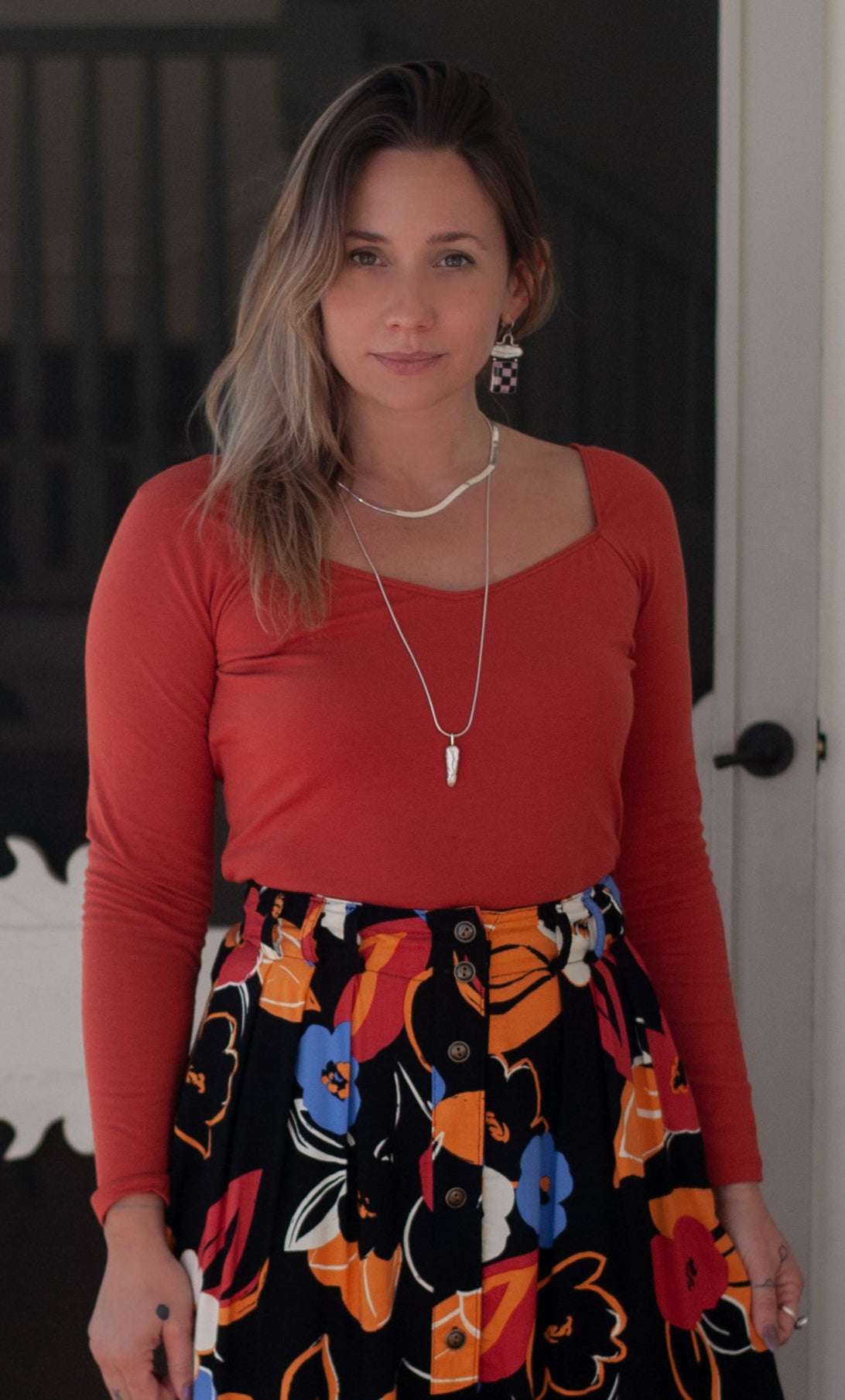 Field Day Top Camille Top in Coral Cotton Knit