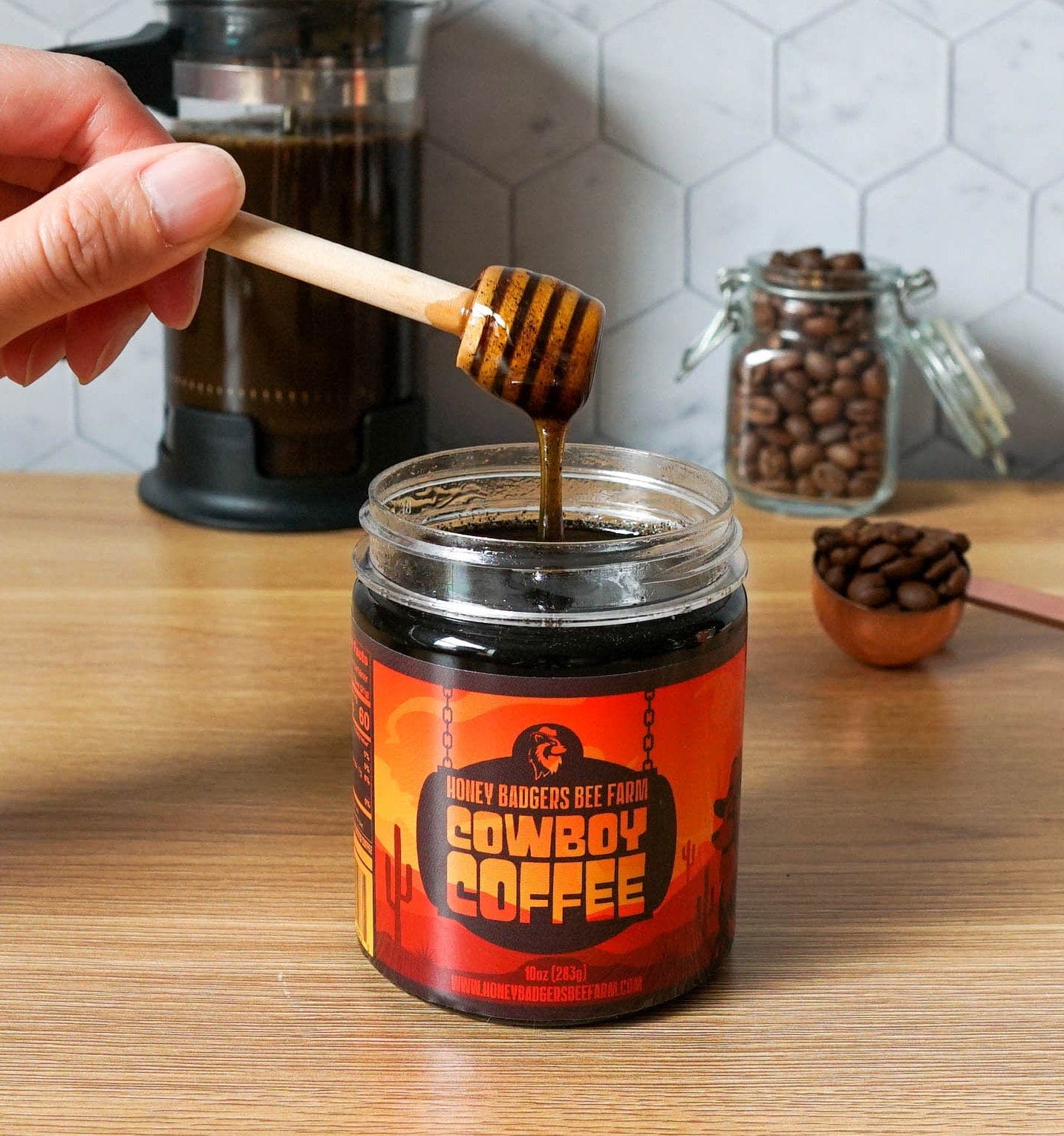 Honey Badgers Bee Farm All Natural Coffee Cowboy Coffee - Instant Honey Coffee - All-in-one - Just add to hot water