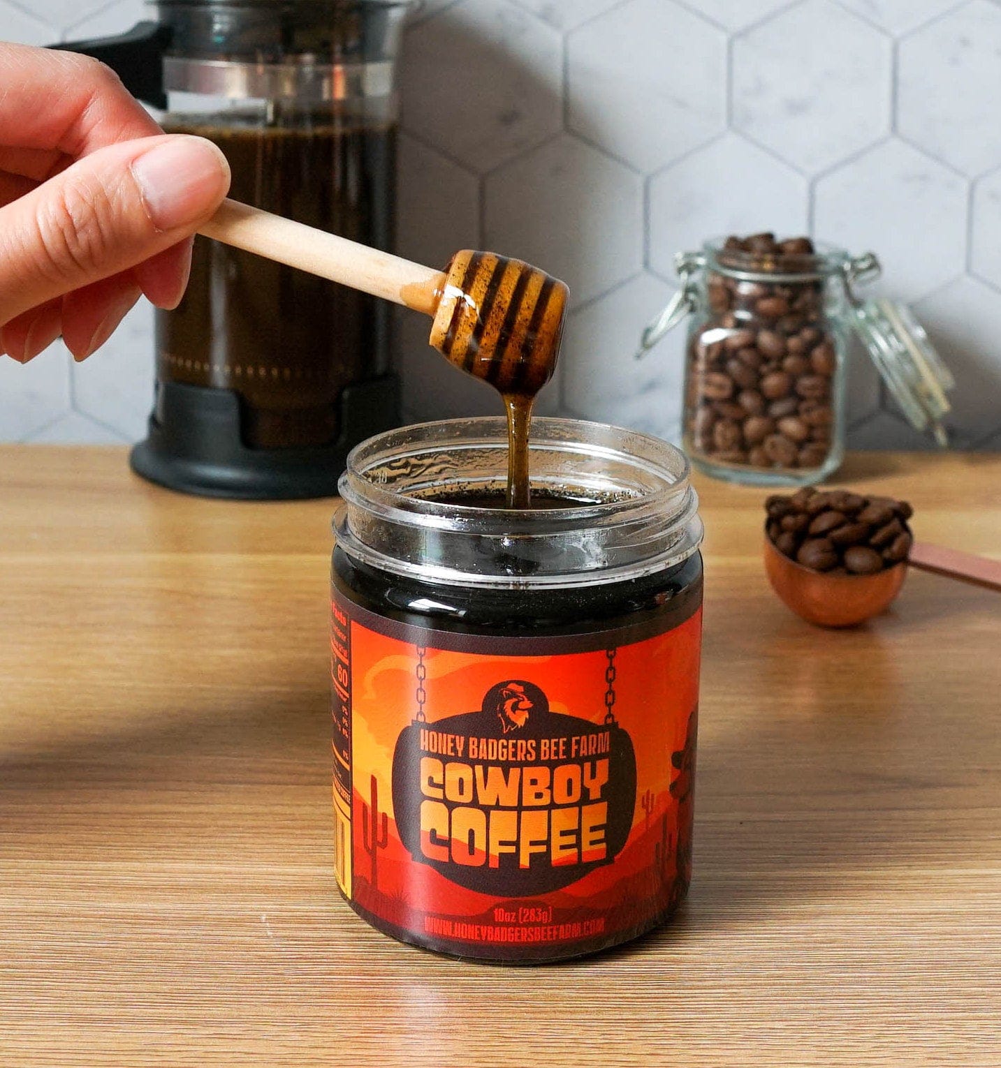 Honey Badgers Bee Farm All Natural Coffee Cowboy Coffee - Instant Honey Coffee - All-in-one - Just add to hot water