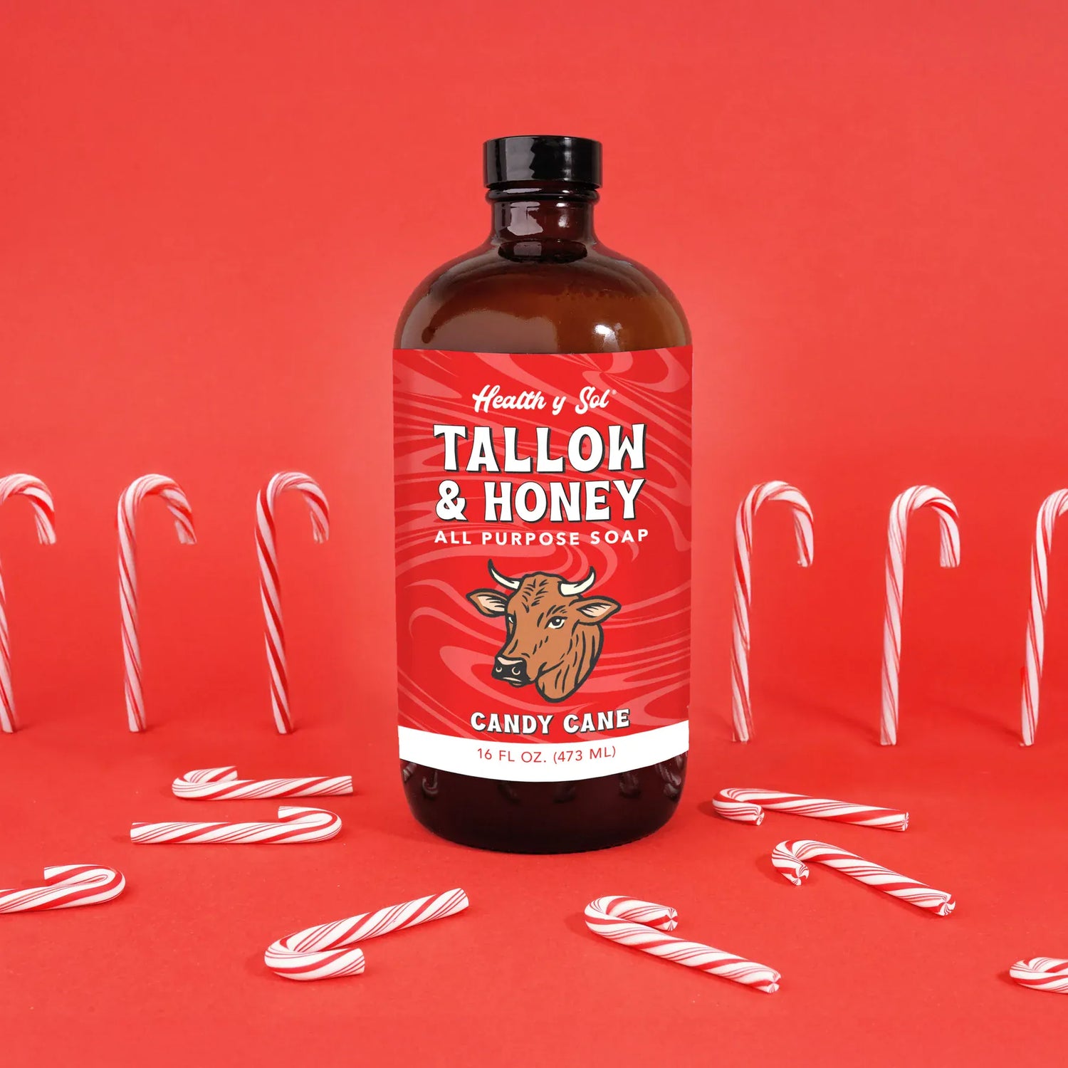 Health y Sol Body Wash Bottle Only Candy Cane Tallow &amp; Honey Liquid Soap – 16 oz