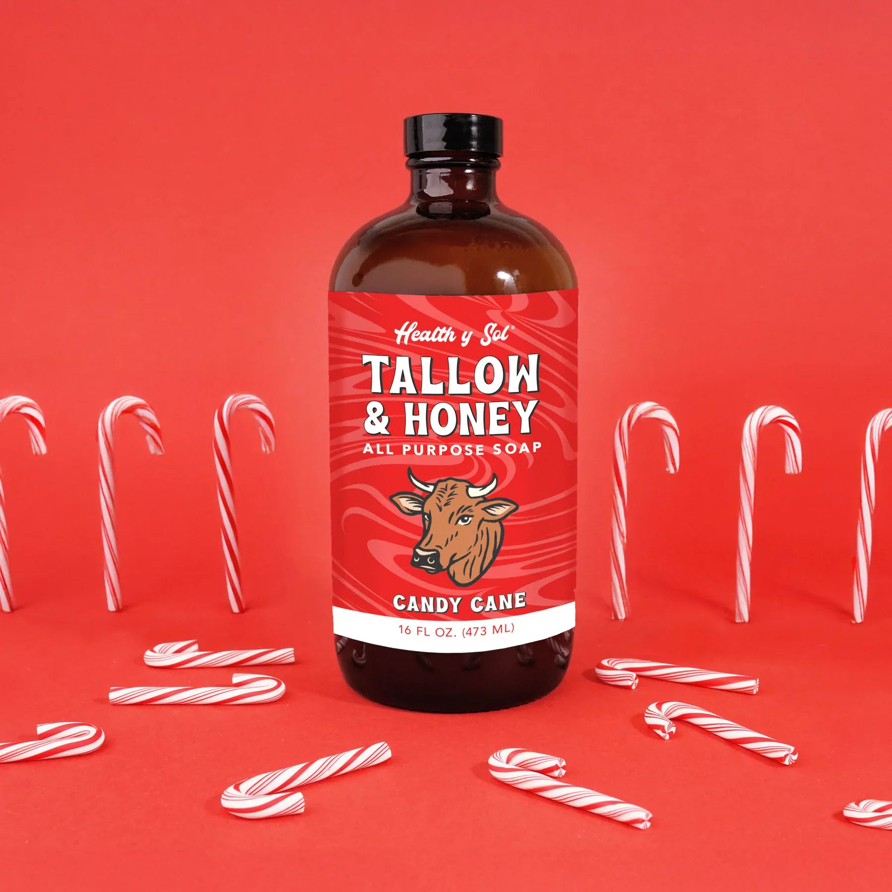 Health y Sol Body Wash Bottle Only Candy Cane Tallow &amp; Honey Liquid Soap – 16 oz