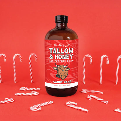 Health y Sol Body Wash Bottle Only Candy Cane Tallow &amp; Honey Liquid Soap – 16 oz