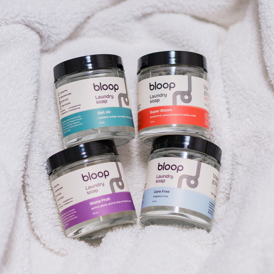 Bloop Laundry Soap 4 Pack of 4 oz Samples Sample Pack - All Four 4oz Samples