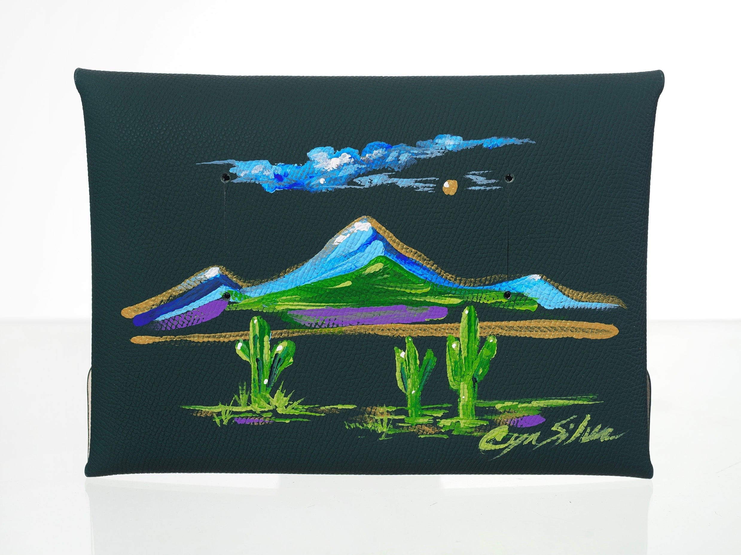 SOUL CARRIER Green Hunter Green Epsom Pochette with Hand-Painted Art (Gold Heart)