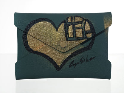 Hunter Green Epsom Pochette with Hand-Painted Art (Gold Heart)