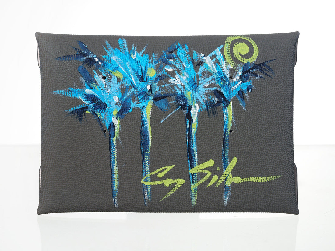 Gray Epsom Pochette with Hand-Painted Art (Blue Heart)