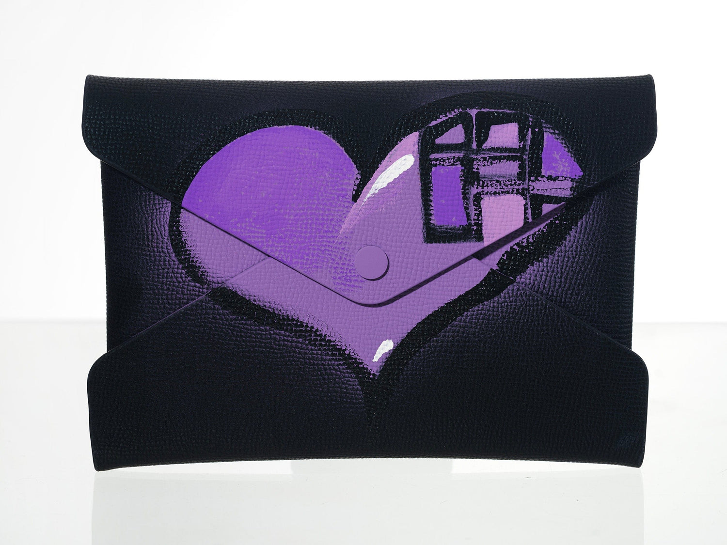 Black Epsom Pochette with Hand-Painted Art (Purple Heart)