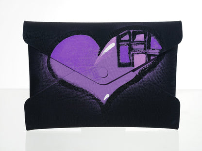 Black Epsom Pochette with Hand-Painted Art (Purple Heart)