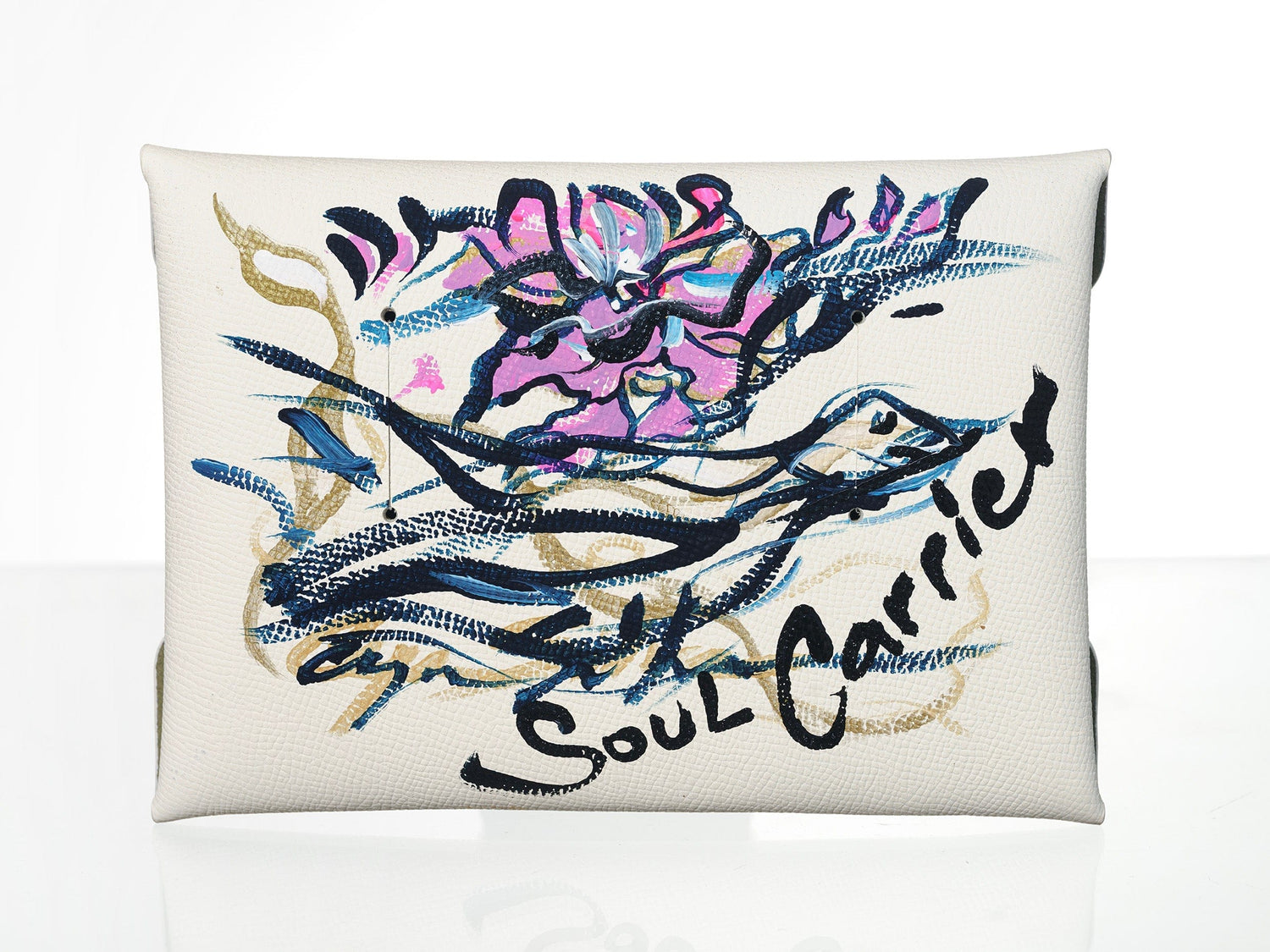 White Epsom Pochette with Hand-Painted Art