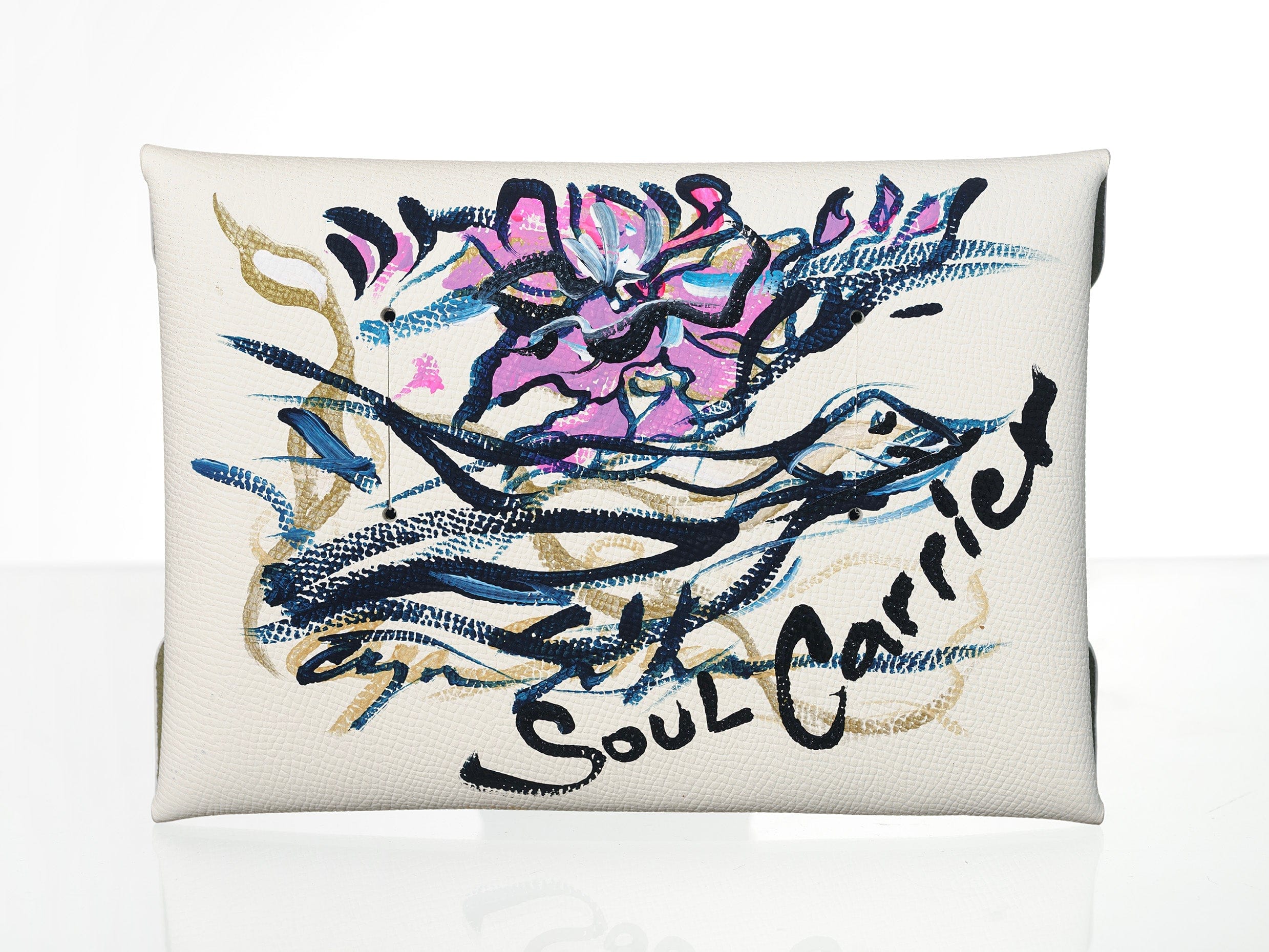 SOUL CARRIER White Epsom Pochette with Hand-Painted Art