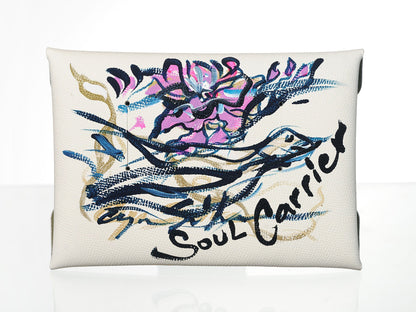 White Epsom Pochette with Hand-Painted Art