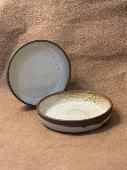 9.5&quot; Dark Brown and White Marbled Ceramic Coupe Bowl