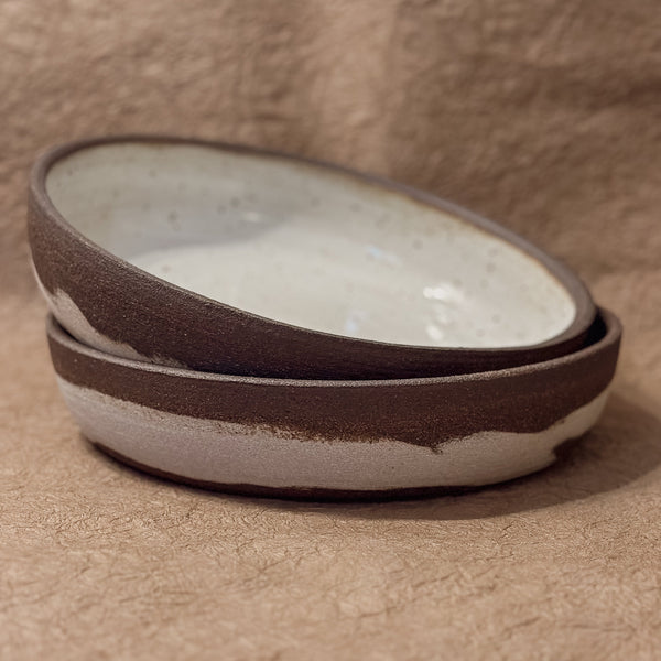 9.5" Dark Brown and White Marbled Ceramic Coupe Bowl