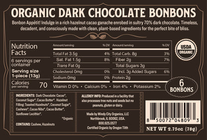 Rawmio 70% Dark Chocolate Bonbons, 6ea