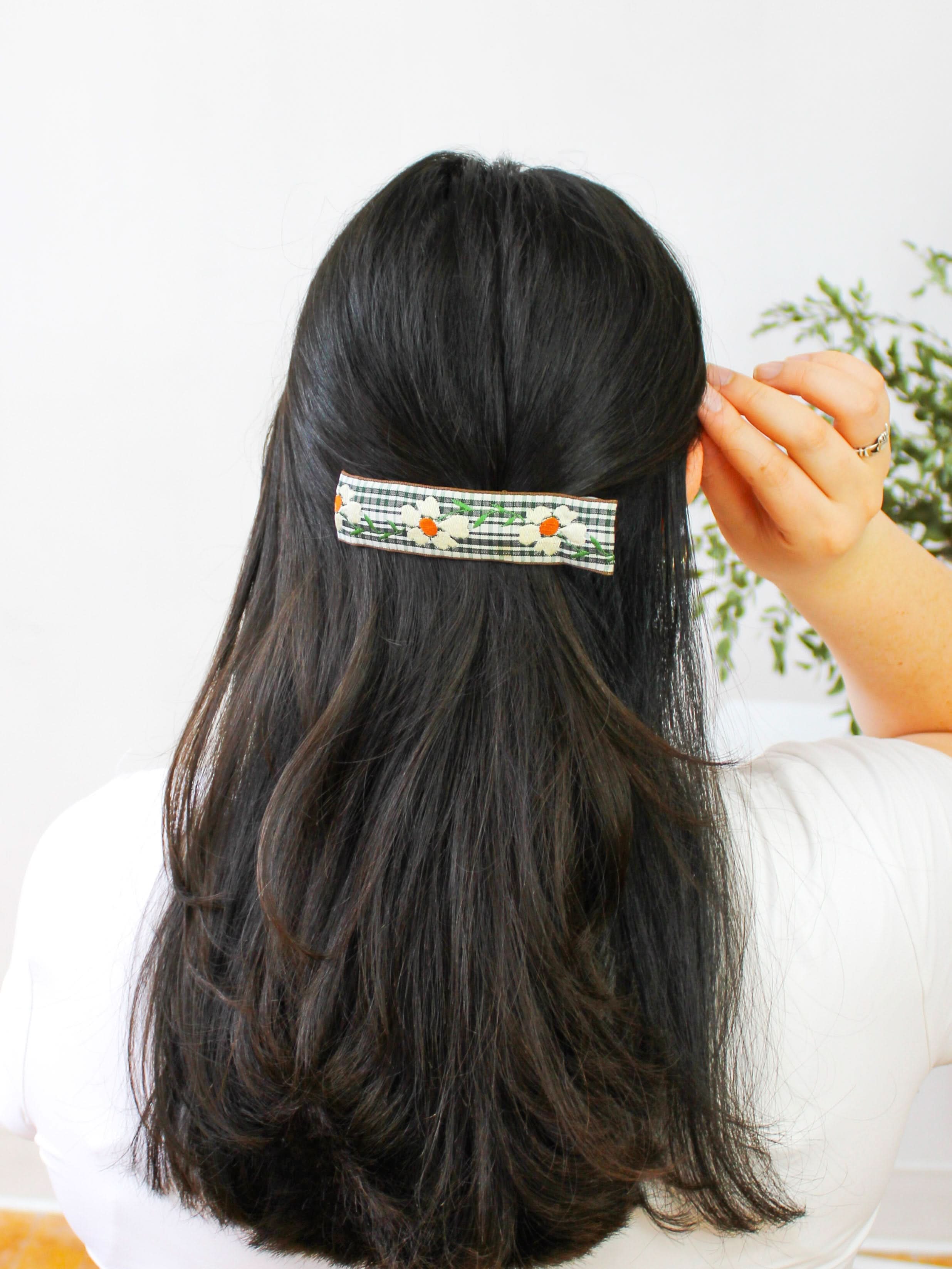 Ash &amp; Rose Hair Clip Delicate Blooms Embroidered Ribbon Hair Clip