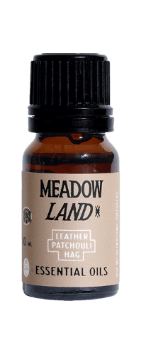 Meadowland Leather Patchouli Hag essential oil bottle on a white background