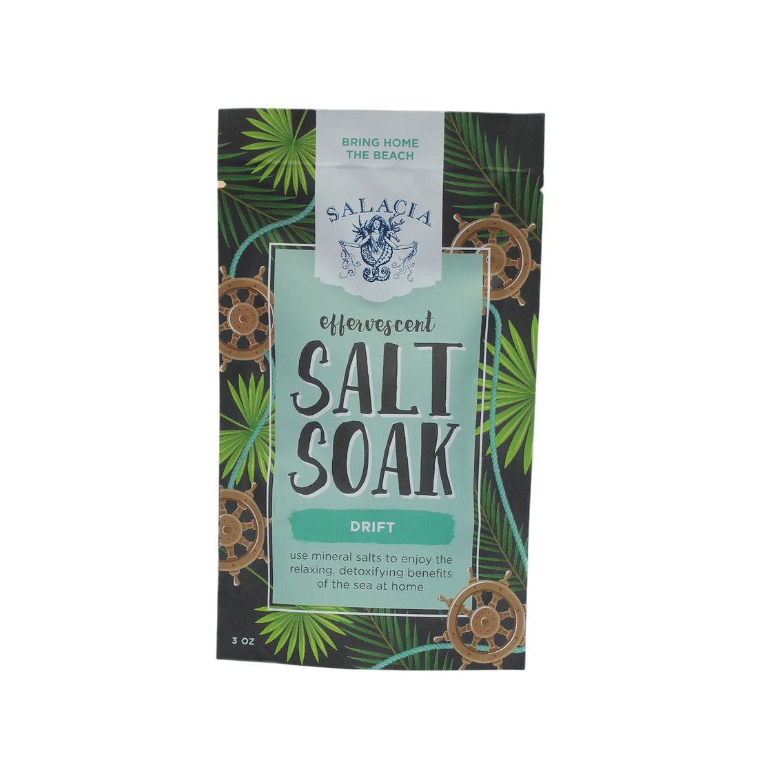 Salacia Salt Soak packaging with tropical design elements on a white background