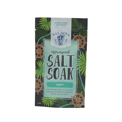 Salacia Salt Soak packaging with tropical design elements on a white background