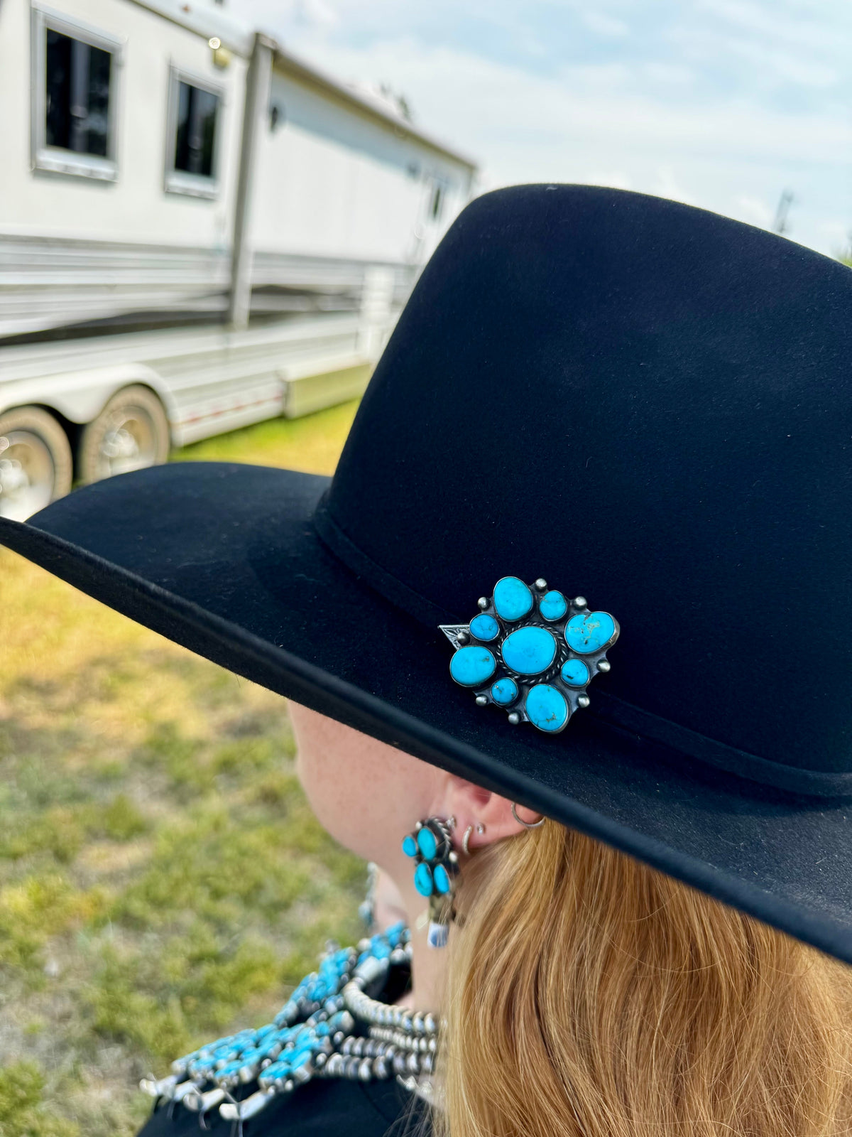Wilson Dawes Kingman Turquoise Sterling Silver Squash Blossom Set