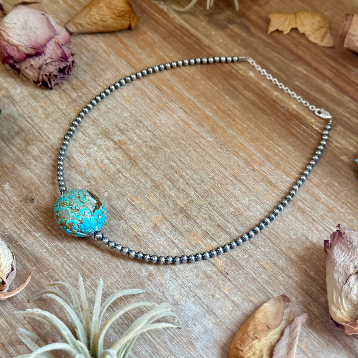 Rare Mine 8 Turquoise &amp; Sterling Silver Pearl Necklace