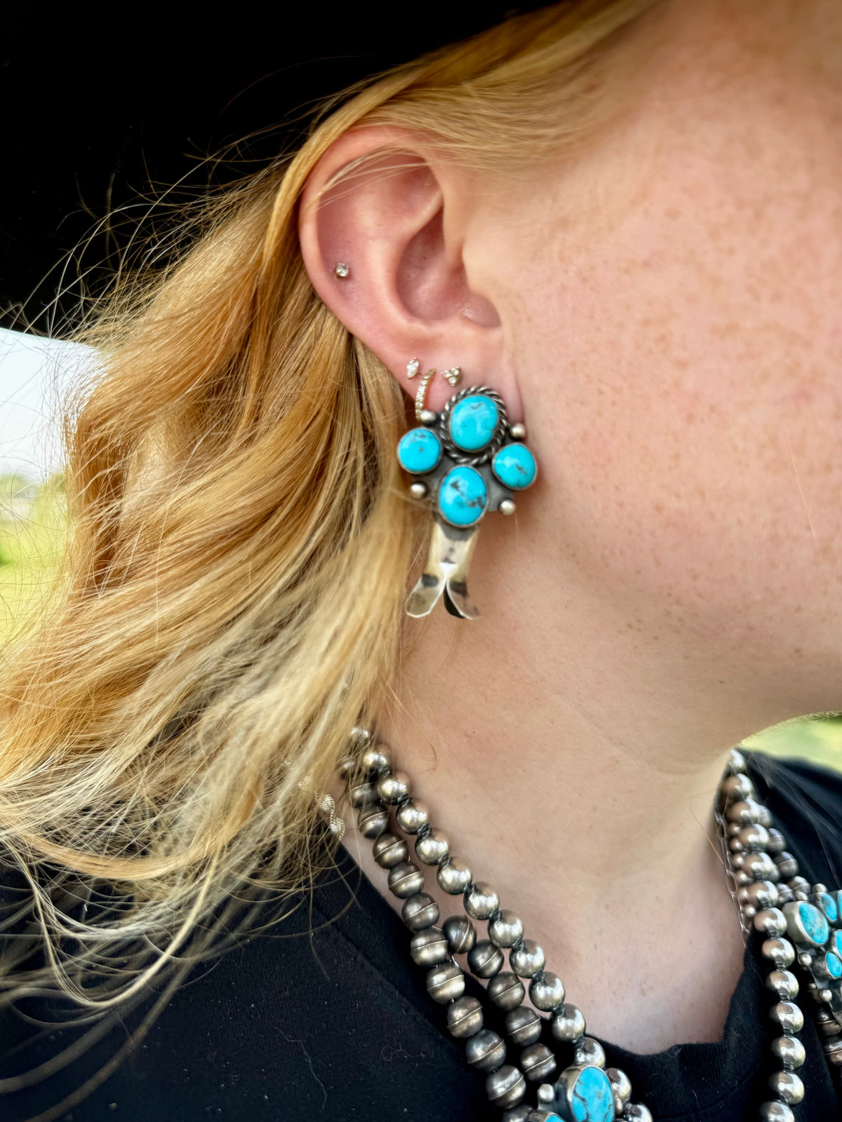 Wilson Dawes Kingman Turquoise Sterling Silver Squash Blossom Set