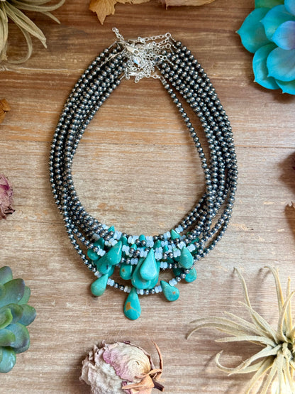 Turquoise Teardrop &amp; Freshwater Pearl Necklace