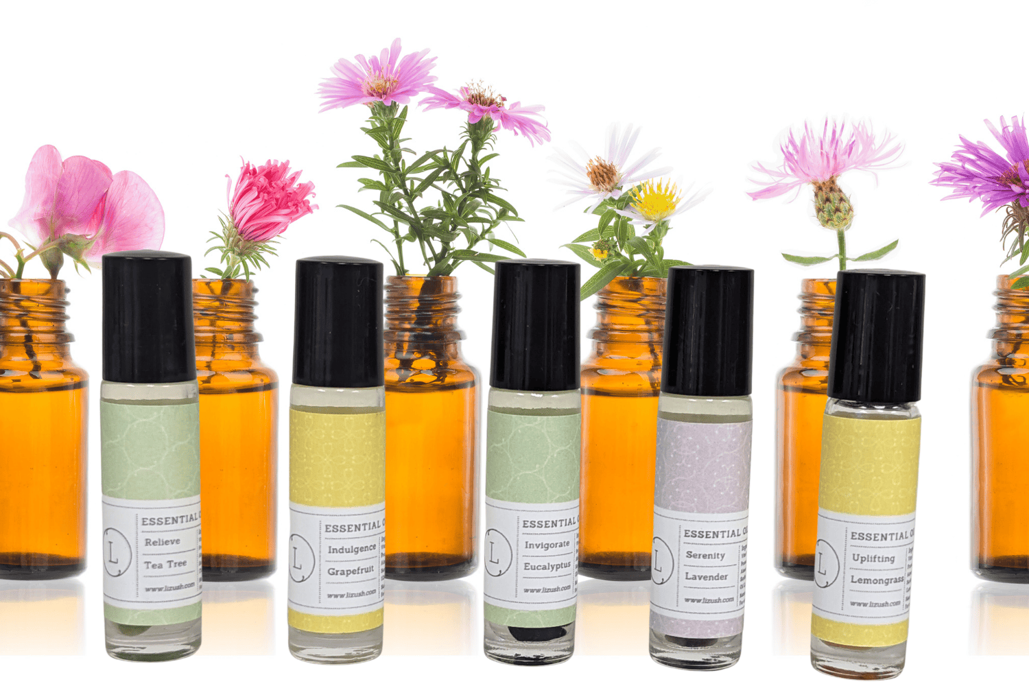 Lizush All Gifts Essential Oils Roll-On with Crystals - set of 5