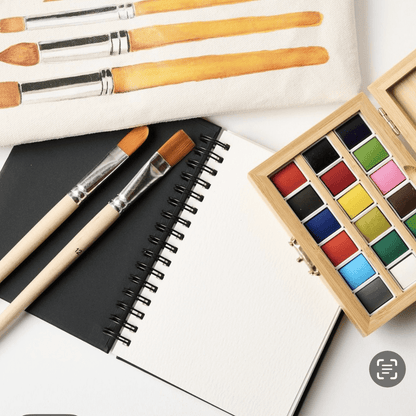 Watercolor Travel Set | Bamboo Case, Brushes, &amp; Paper Pad