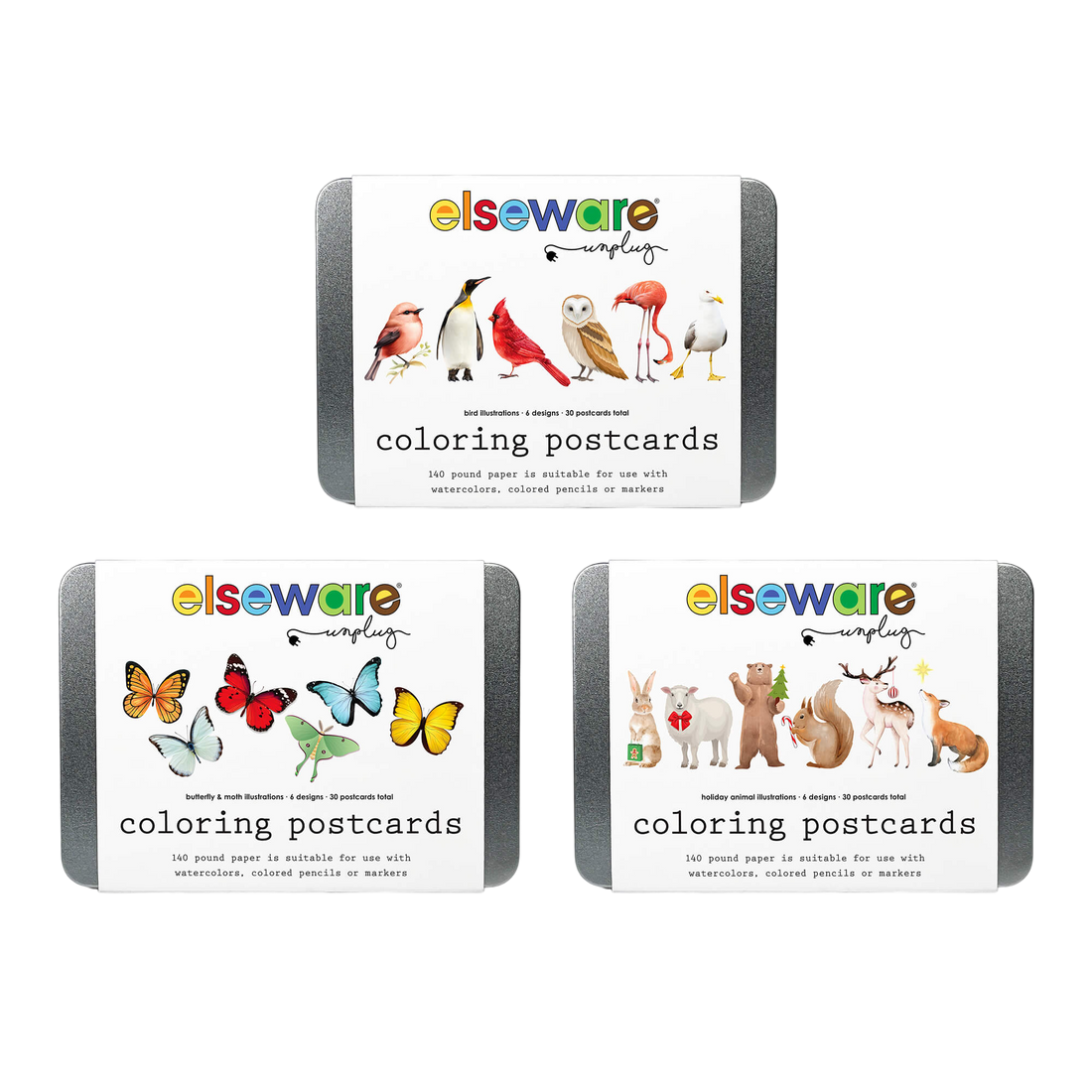 Coloring Postcards w/ 6 Designs (30 cards)