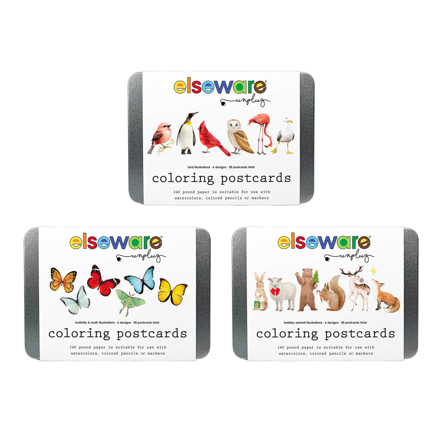Coloring Postcards w/ 6 Designs (30 cards)