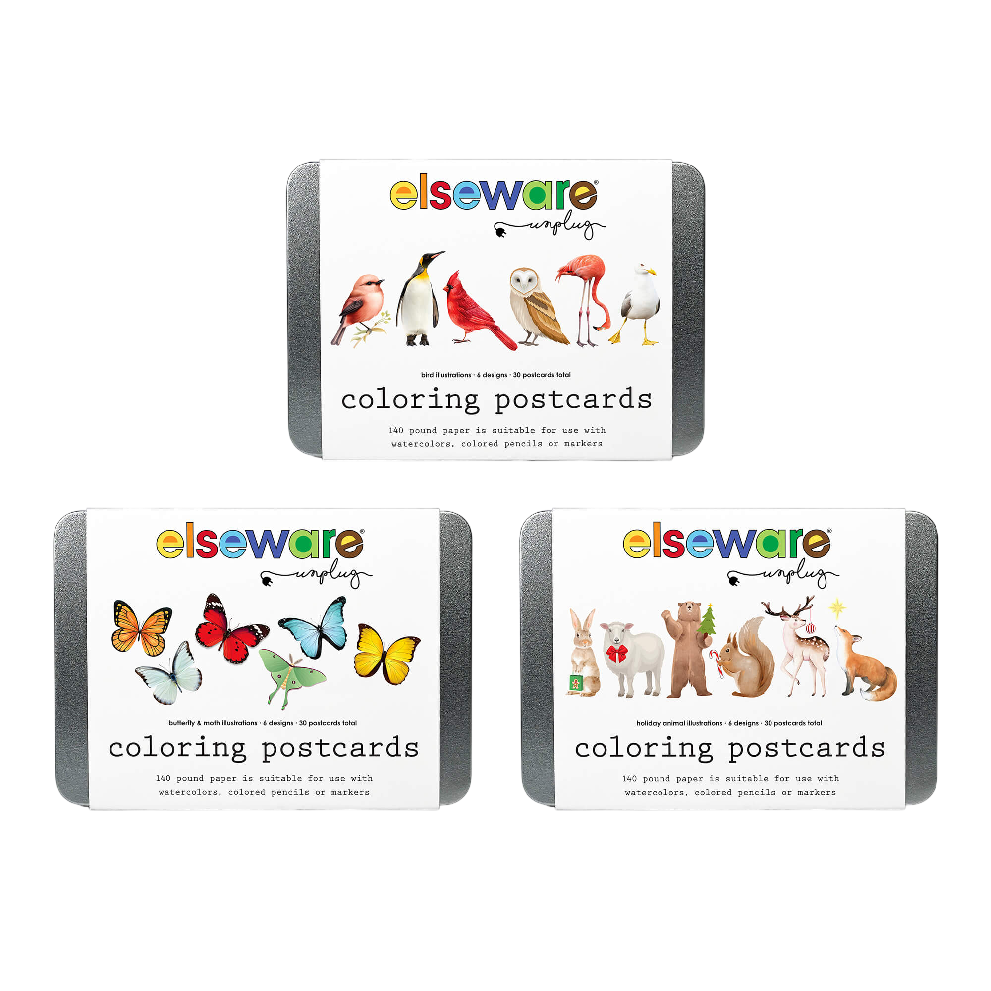 Coloring Postcards w/ 6 Designs (30 cards)