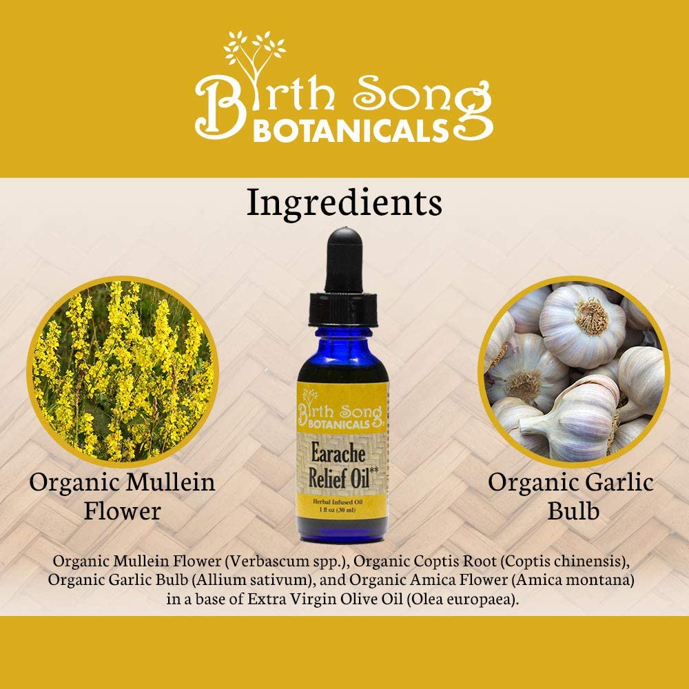 Herbal Ear Oil, Natural Ear Drops, Blended with Garlic and Mullein Flowers, for Swimmers and Wax Removal 1 oz. - My American Goods
