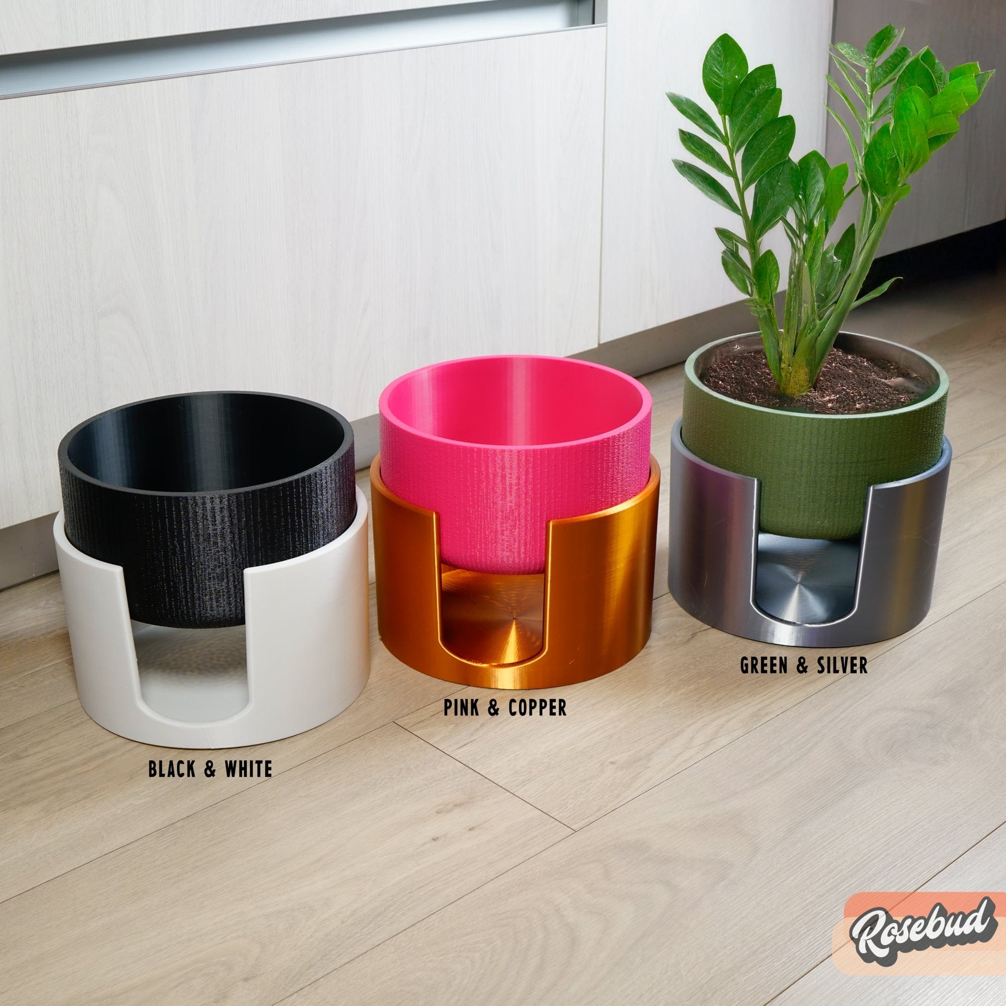 Rosebud HomeGoods Planter Modern Elevated Planter and Plant Stand Set - 2-Piece Plant Pot with Drainage in Multi Colors &amp; Sizes, Mid-Century Modern Indoor Plant Stand
