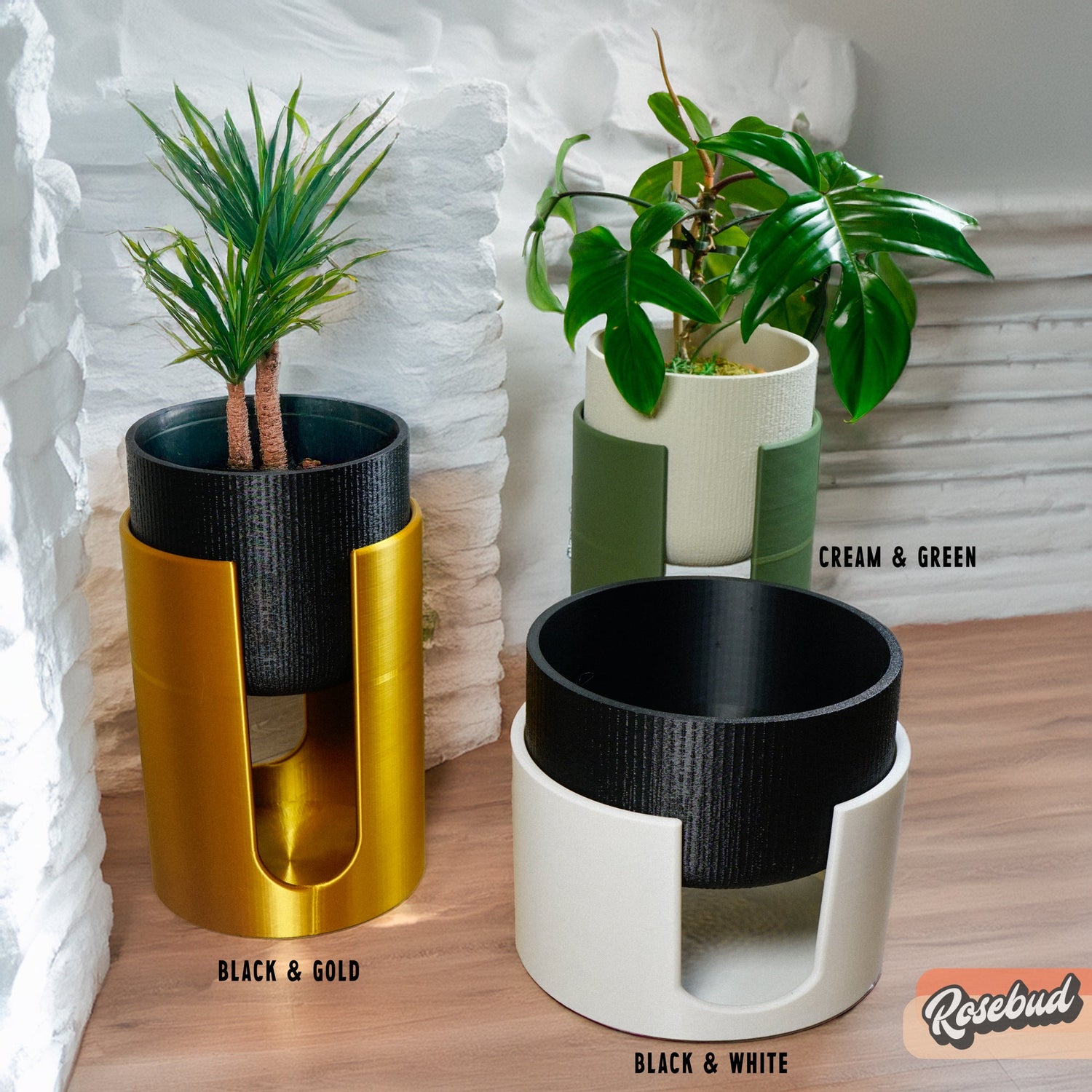 Modern Elevated Planter and Plant Stand Set - 2-Piece Plant Pot with Drainage in Multi Colors &amp; Sizes, Mid-Century Modern Indoor Plant Stand