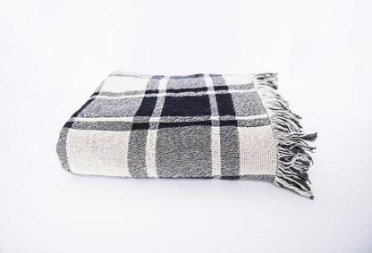 Ellis Graphite Black Plaid Cotton Throw Blanket