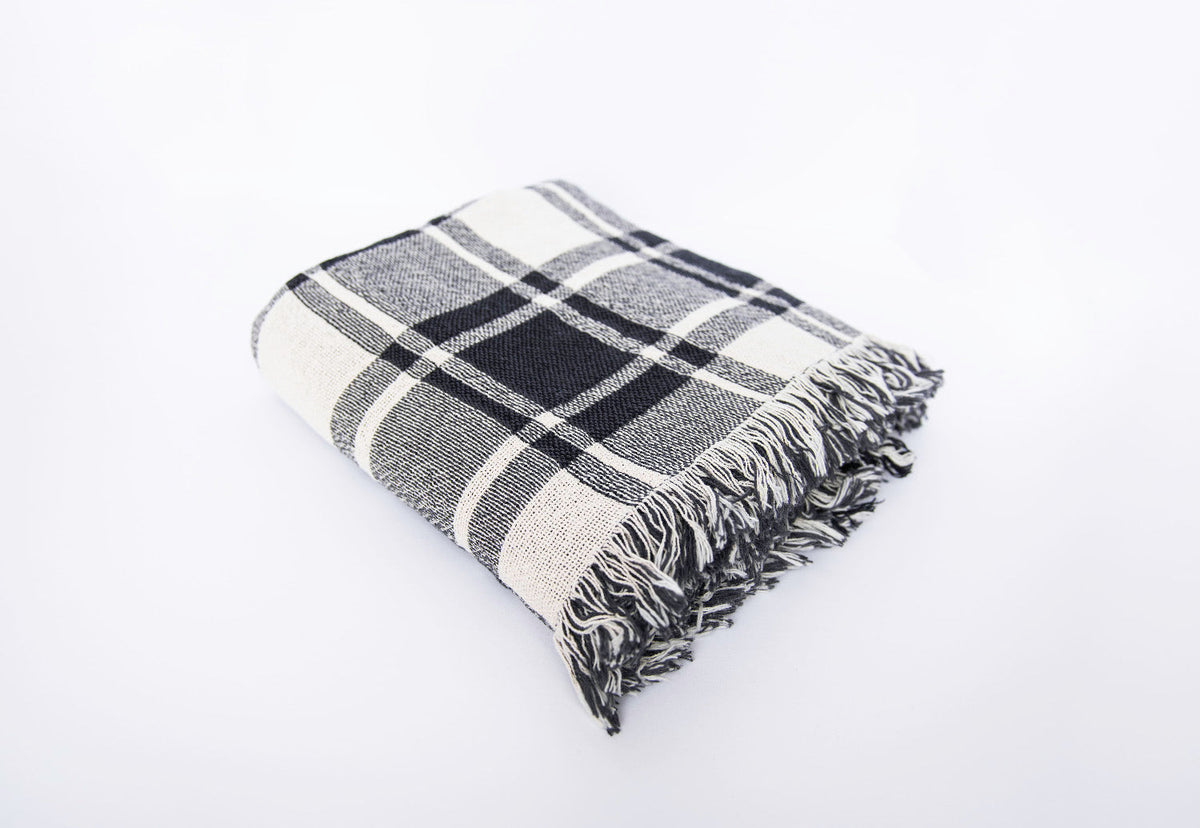 Ellis Graphite Black Plaid Cotton Throw Blanket