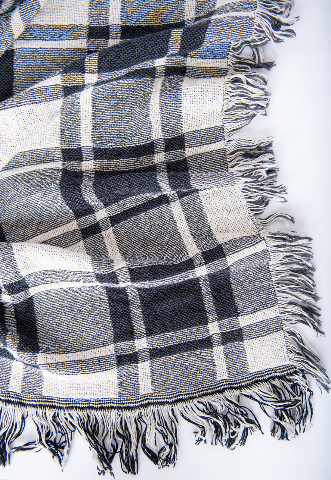 Ellis Graphite Black Plaid Cotton Throw Blanket