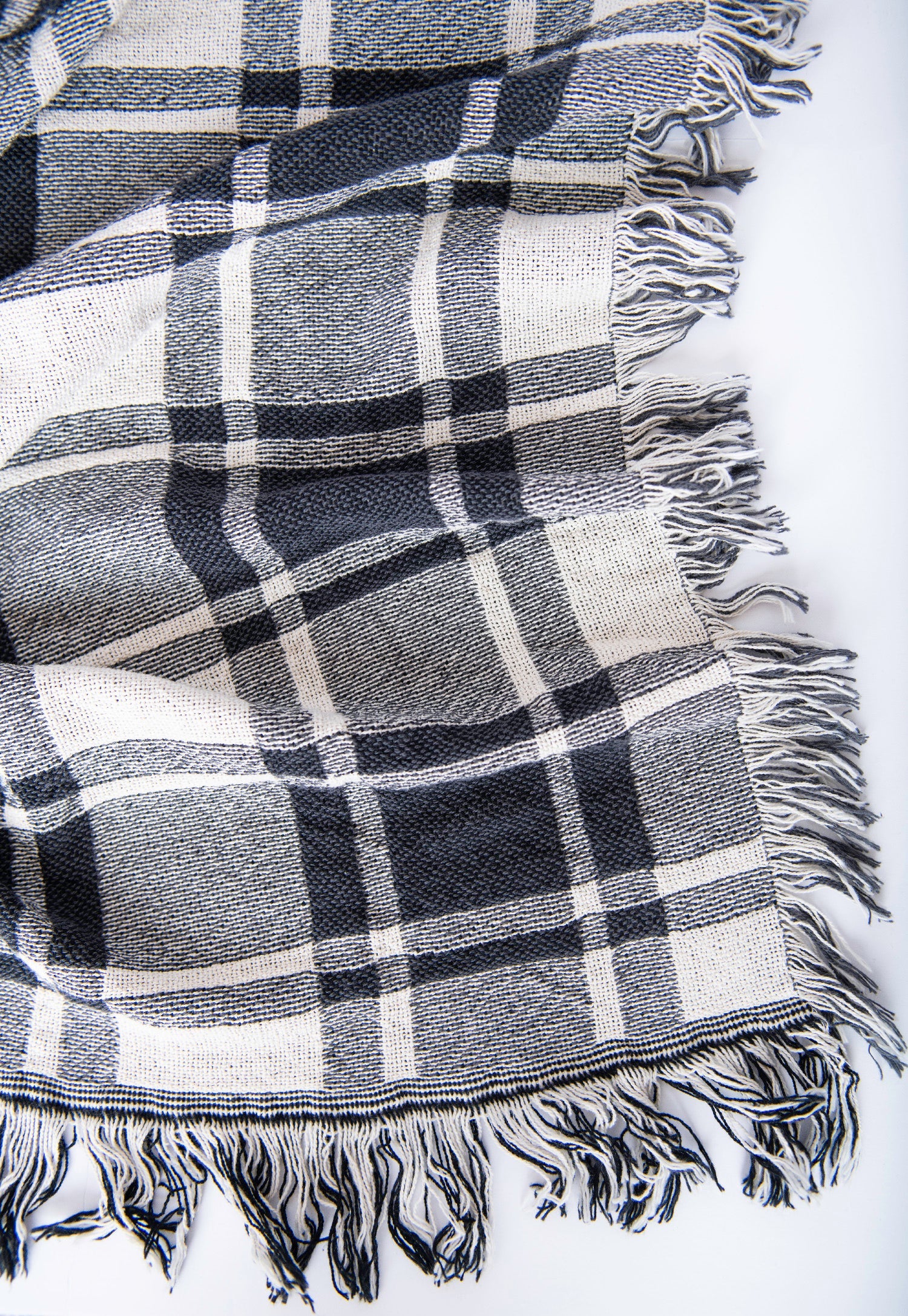 Ellis Graphite Black Plaid Cotton Throw Blanket