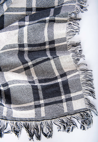 Ellis Graphite Black Plaid Cotton Throw Blanket