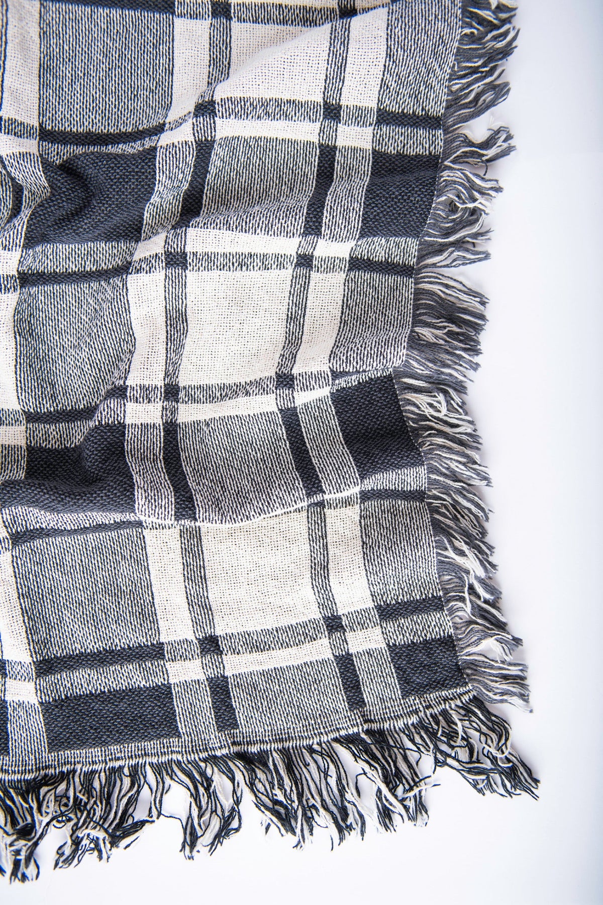 Ellis Graphite Black Plaid Cotton Throw Blanket