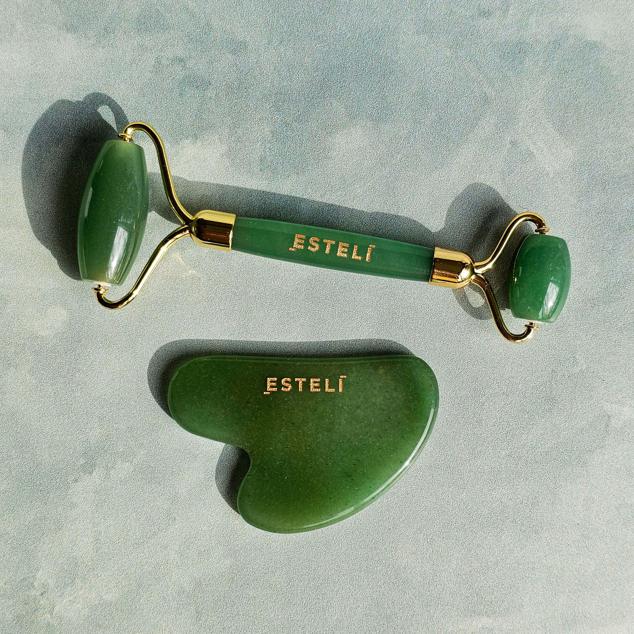 Esteli SETS Green Aventurine Roller &amp; Gua Sha Set