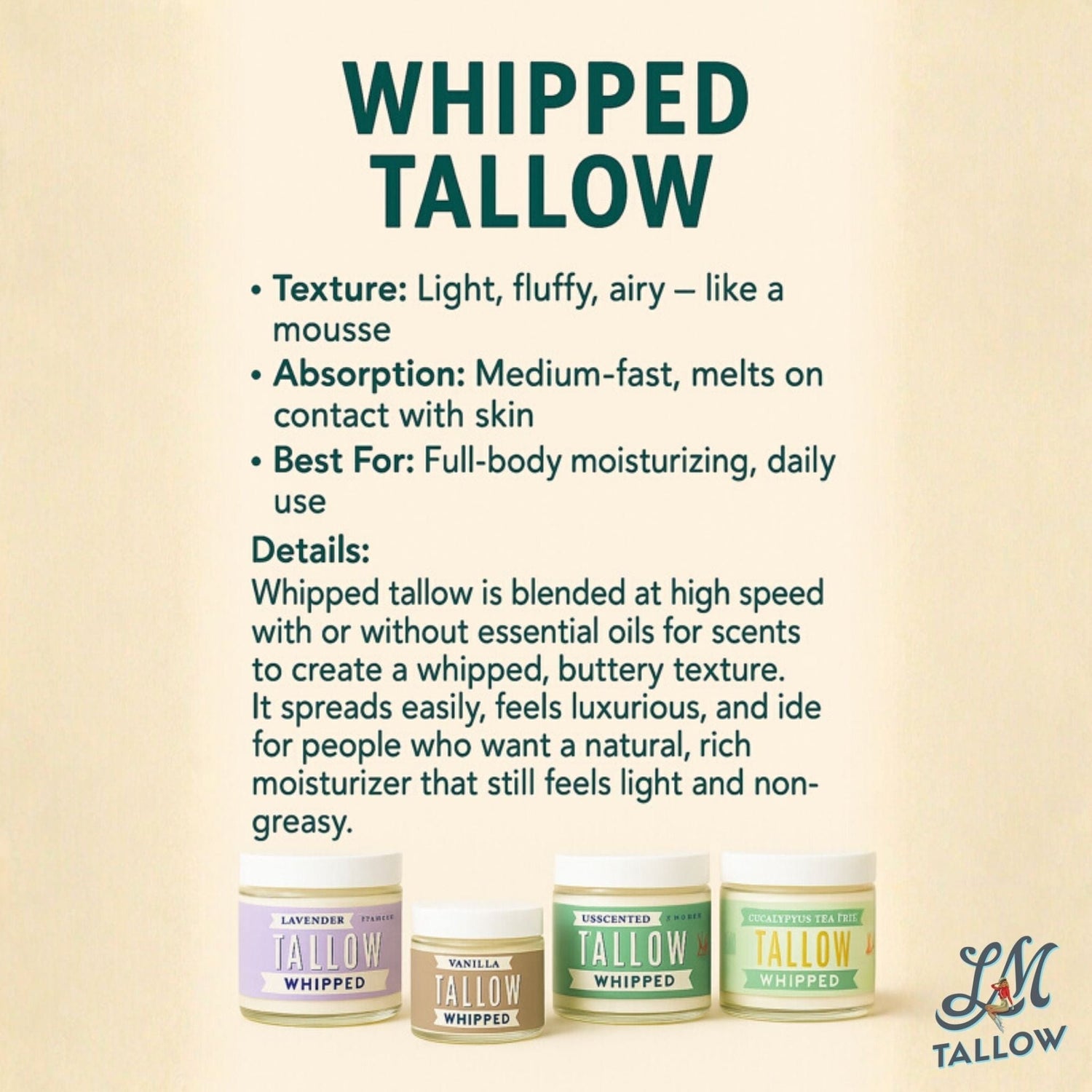 Whipped Tallow Trio - 9oz - Lavender, Vanilla, Eucalyptus Premium Quality All Natural Gift Box by The Lady May