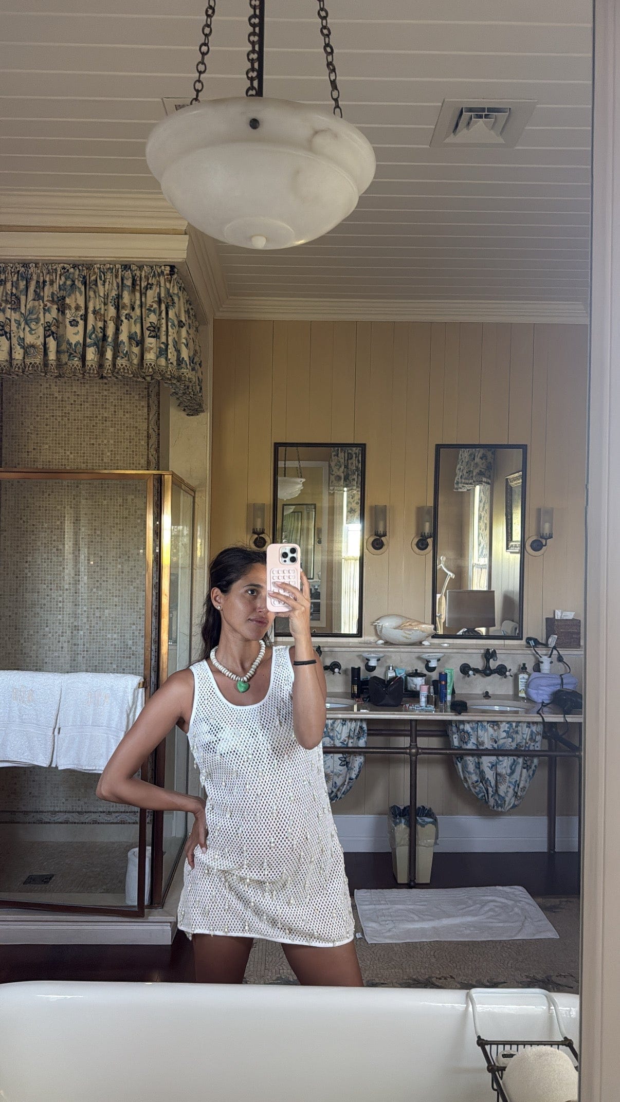 Green Heart Pendant Necklace - Fresh Water Pearl &amp; Murano Glass Necklace