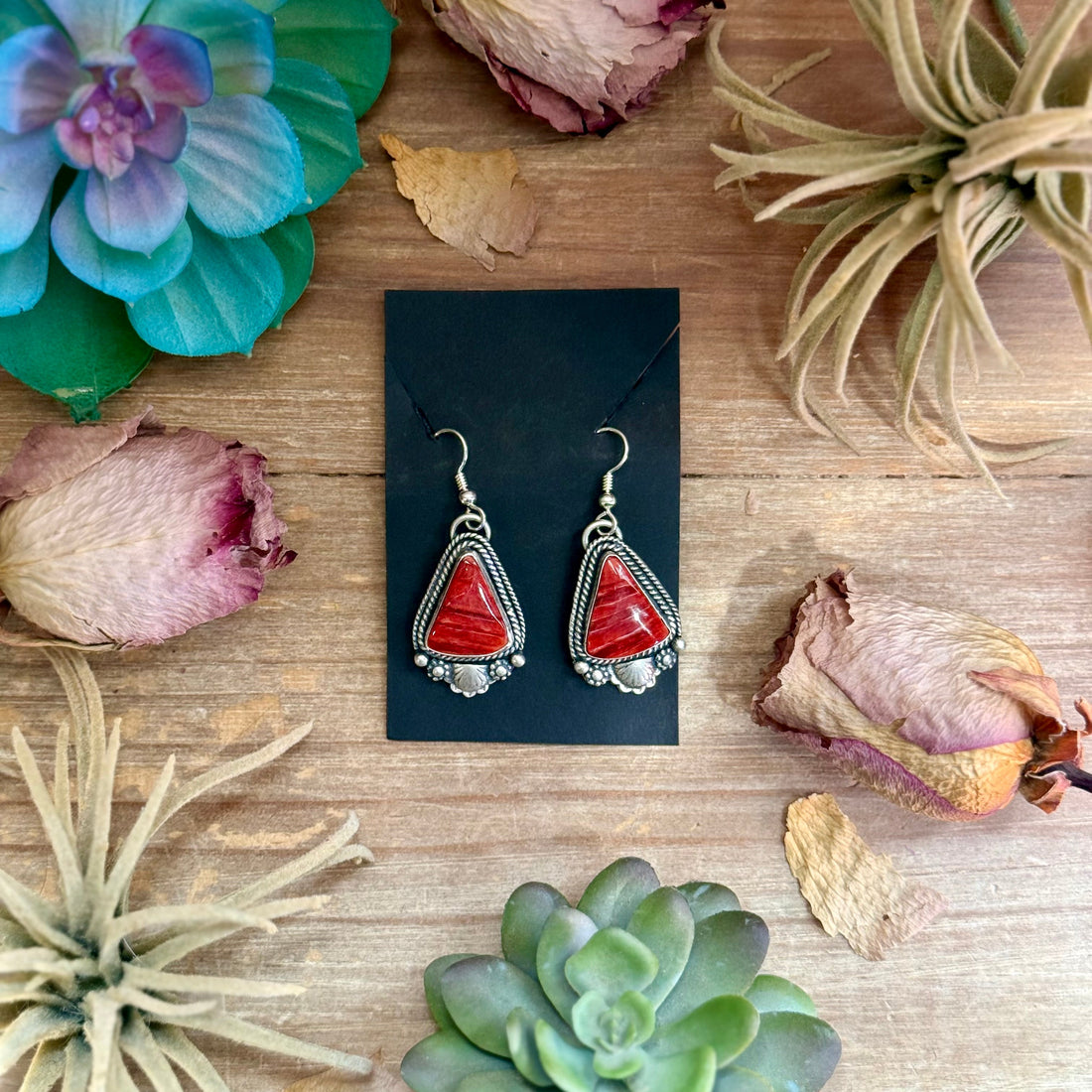 Red Spiny Oyster Dangle Earrings by Shay Pfeiffer