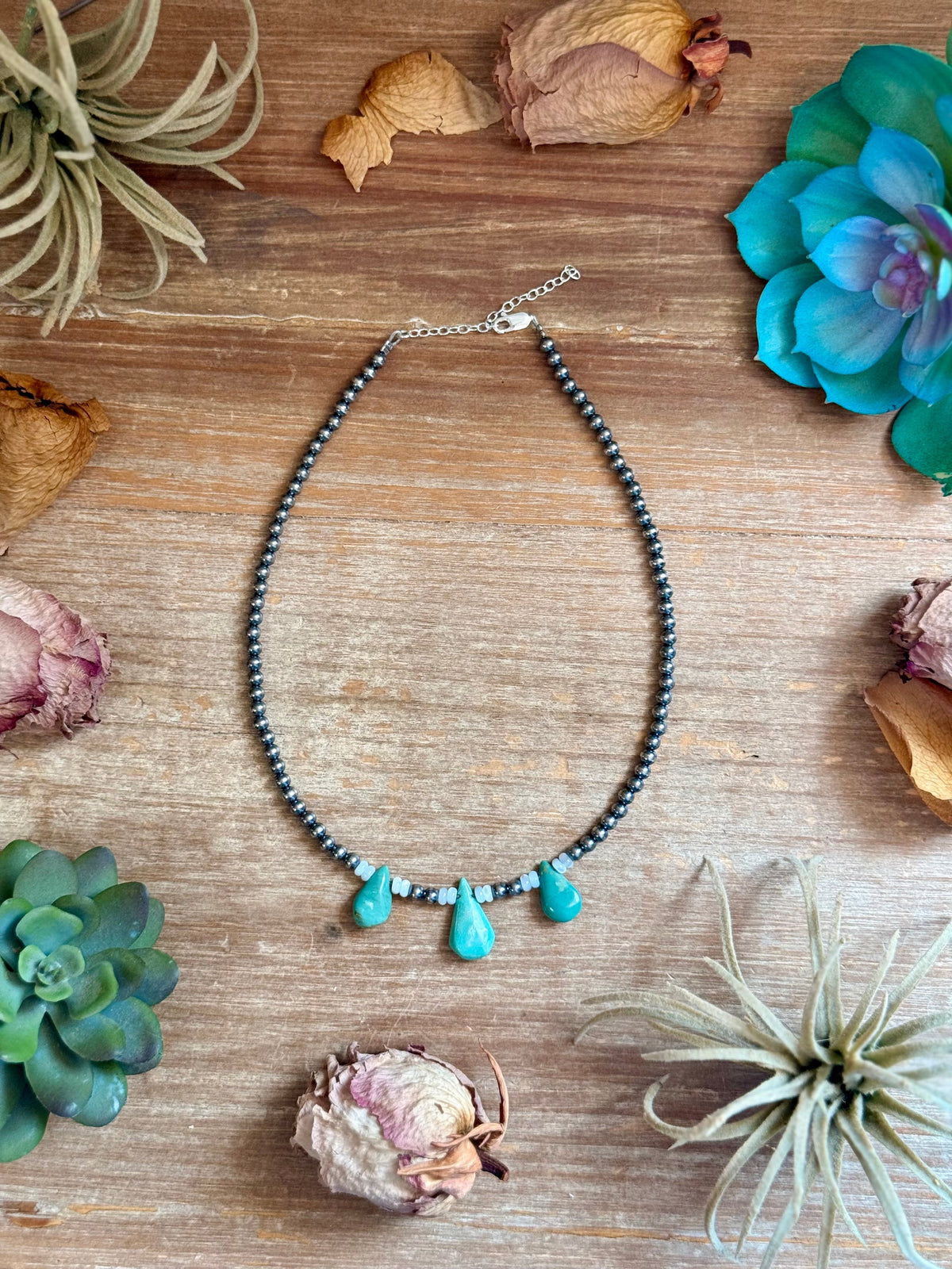 Turquoise Teardrop &amp; Freshwater Pearl Necklace