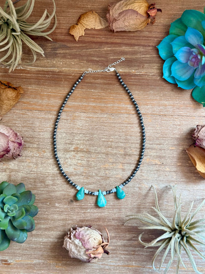 Turquoise Teardrop &amp; Freshwater Pearl Necklace