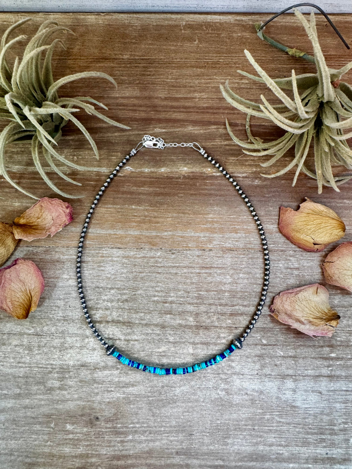 14" Lapis &amp; Turquoise Heishi Choker with Sterling Silver