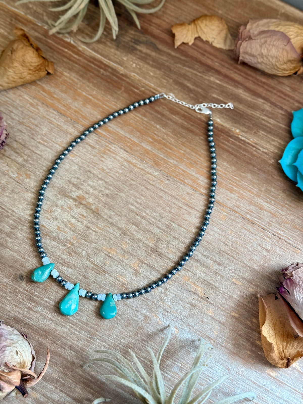 Turquoise Teardrop &amp; Freshwater Pearl Necklace